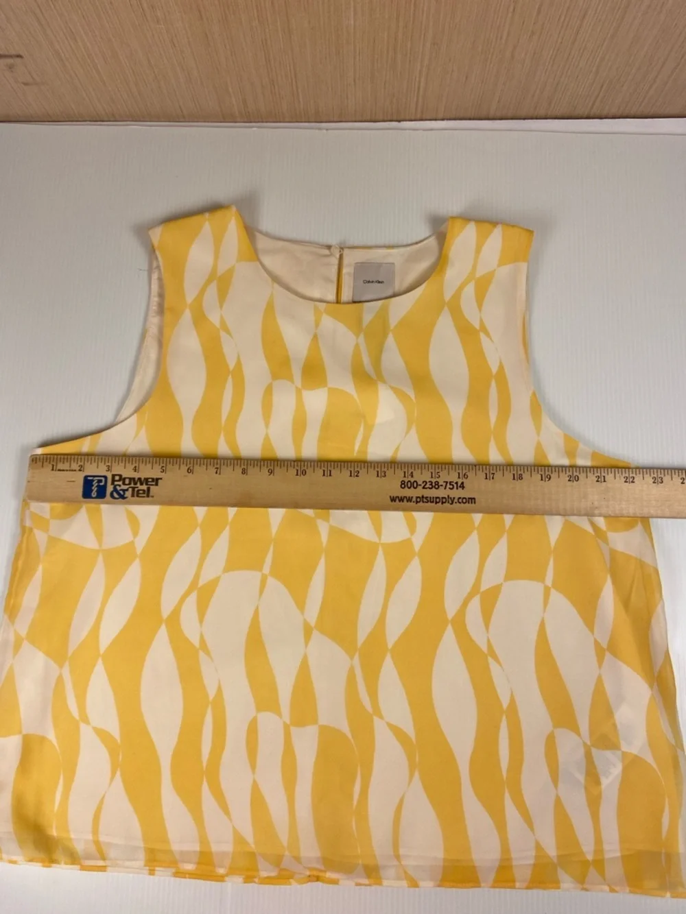 Calvin Klein Yellow Abstract Sleeveless Blouse XL Sheer Lightweight Top